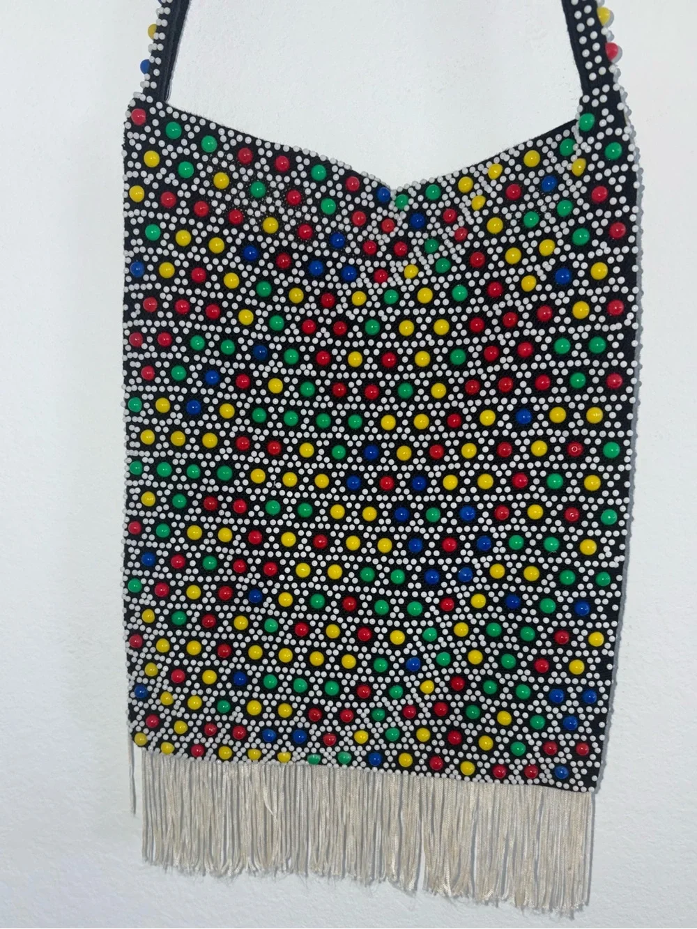Vintage Colorful Beaded Fringe Retro 60s Mod Eclectic Festival Tote Bag